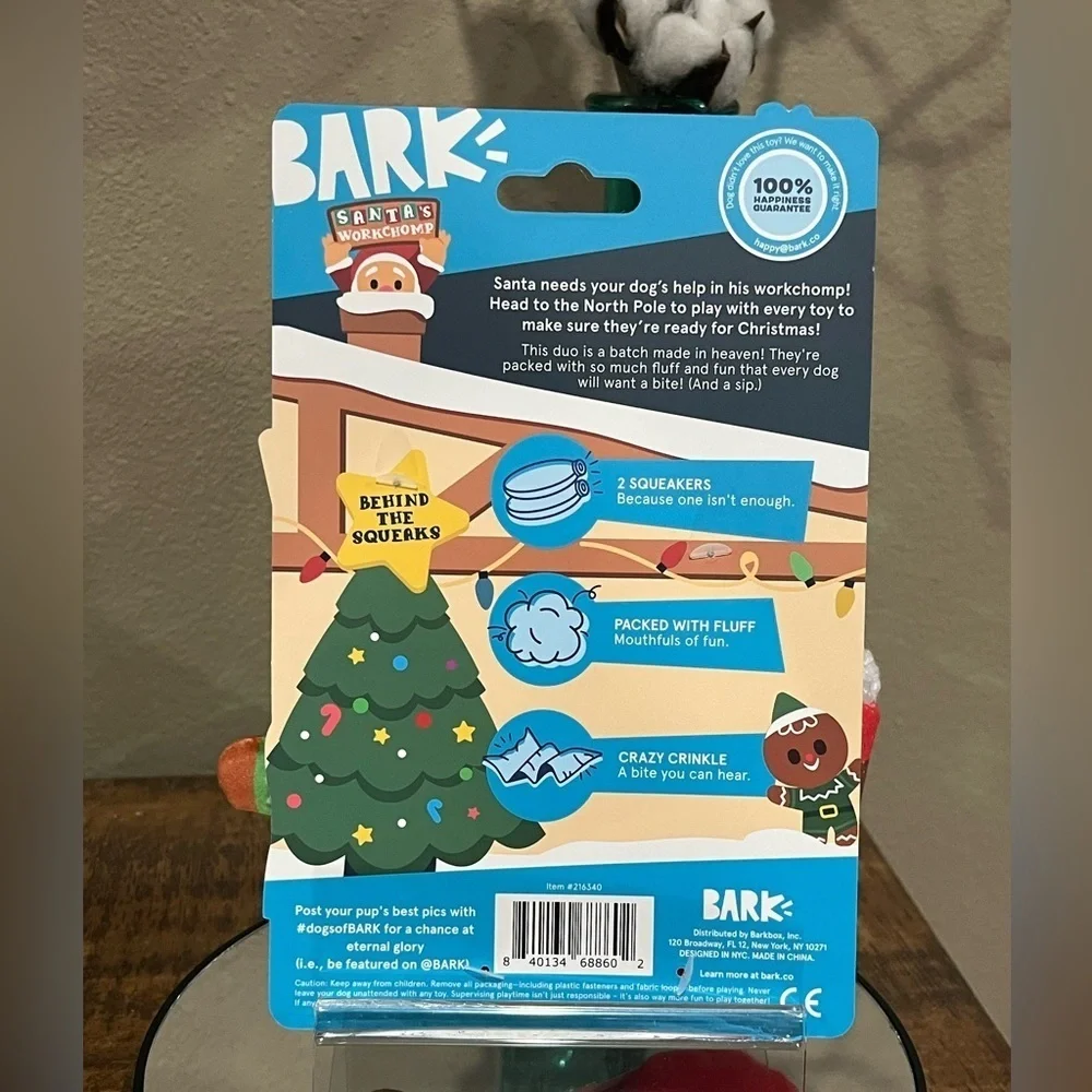 BARK Holiday Squeaky Dog Toy Set, new!